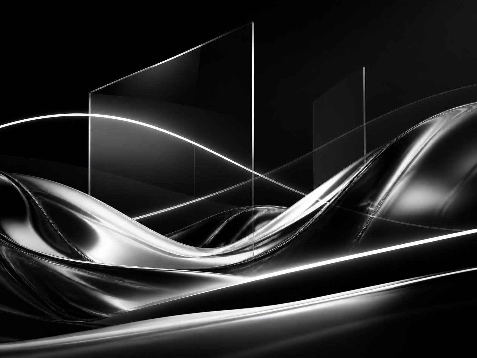 Liquid chrome waves on black